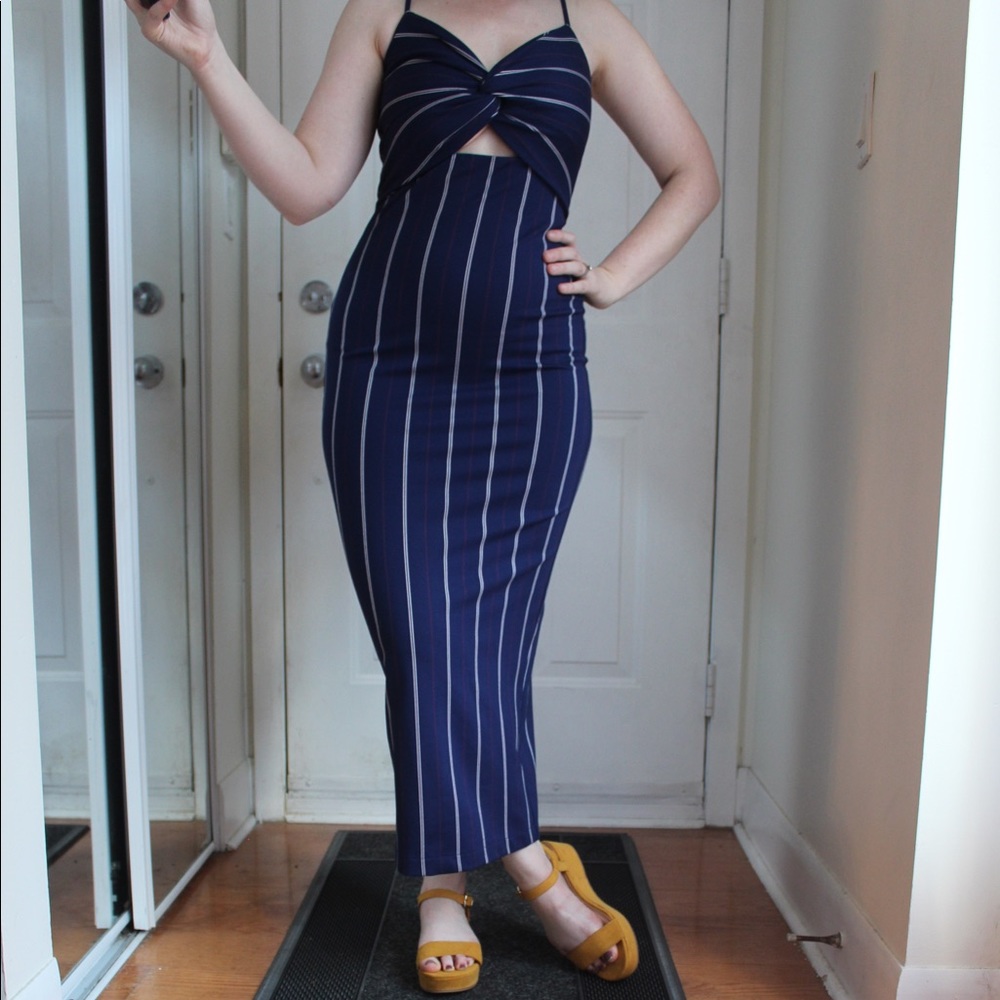 Dynamite blue pinstripe maxi dress with knot front